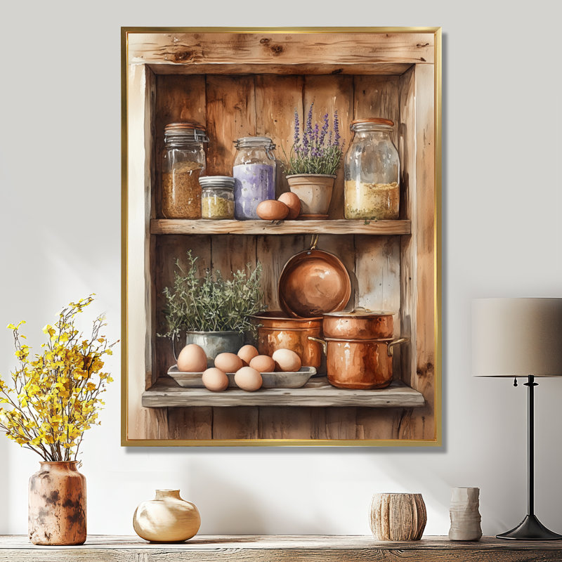 Vintage Kitchen Wall Art, Rustic Farmhouse Canvas, Cenephat, H 44 po x l 34 po, Cadre flottant doré