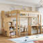 Lit mezzanine simple au-dessus de simple avec escalier de rangement, lit de jeu en bois massif, comptoir de rangement, espace sous le lit, naturel-815794769
