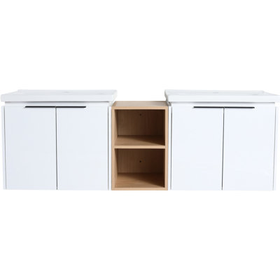 Ensemble de meuble-lavabo mural 60 po avec tablettes et lavabo en céramique