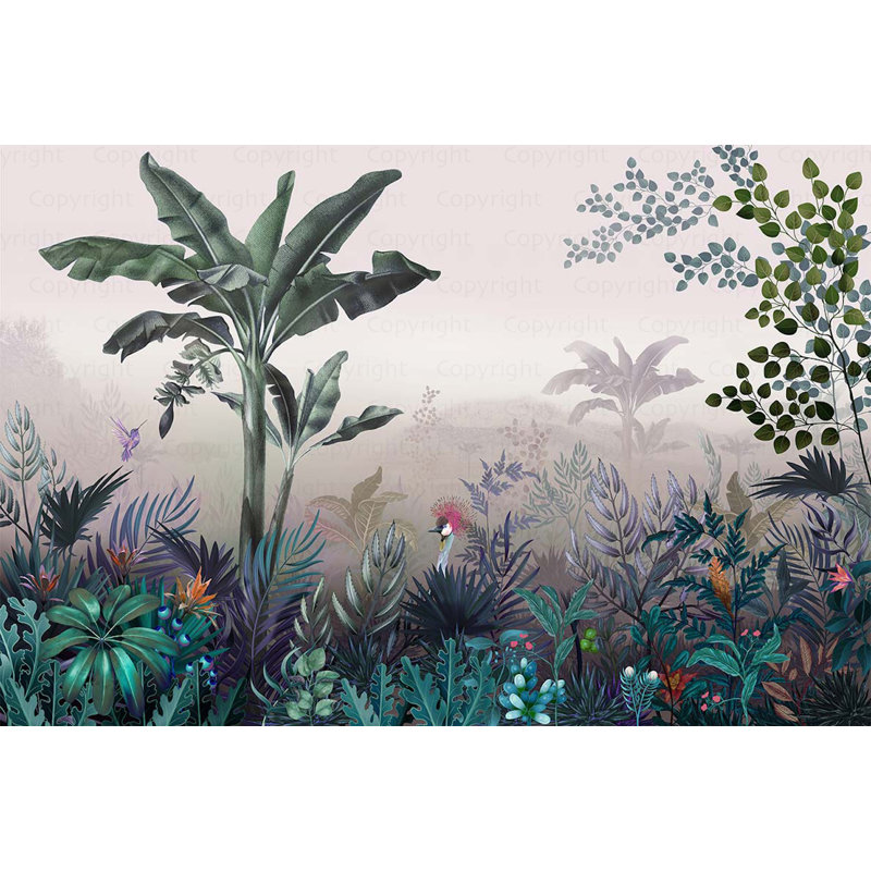 Papier peint tropical, art mural jungle exotique, L 37,92 po x l 57 po, Gris