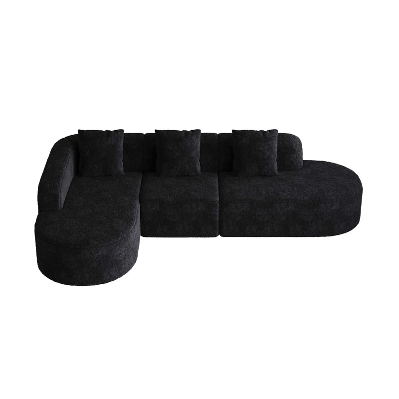 Canapé modulaire incurvé de 111,8 pouces en forme de L, conception moderne en tissu de polyester à poils longs texturé litchi, dossier incurvé avec 3 coussins