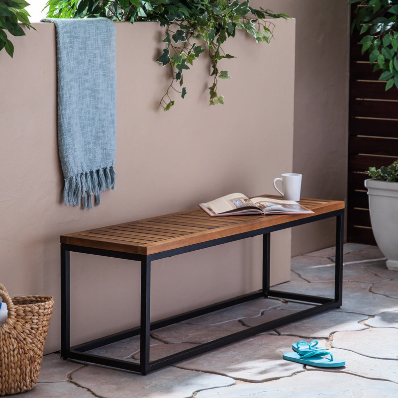 Banc chic Chic Backyard Tranquility Zone - Bois et fer, finition, noir serein élégant à lattes pour l'extérieur