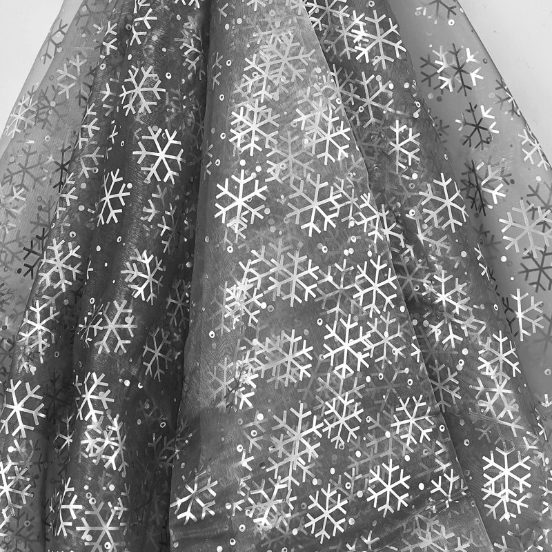 Organza Sheer Rectangular Snowflake Tablecloth, Beige