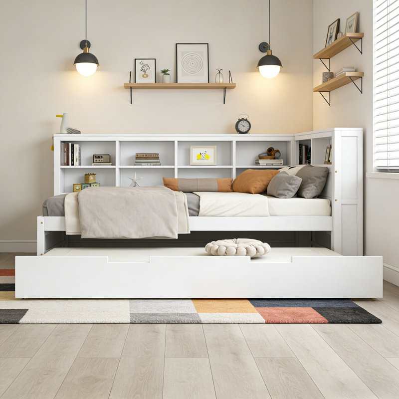 Wooden Daybed With Twin Size Trundle, Twin, White