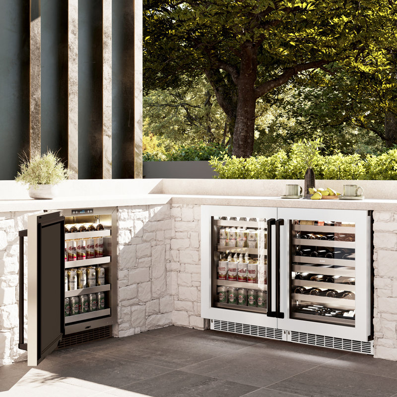 ZLINE 24 in. Touchstone 151 Can Beverage Fridge w/ DuraSnow Stainless Steel Glass Door, White Matte/Matte Black