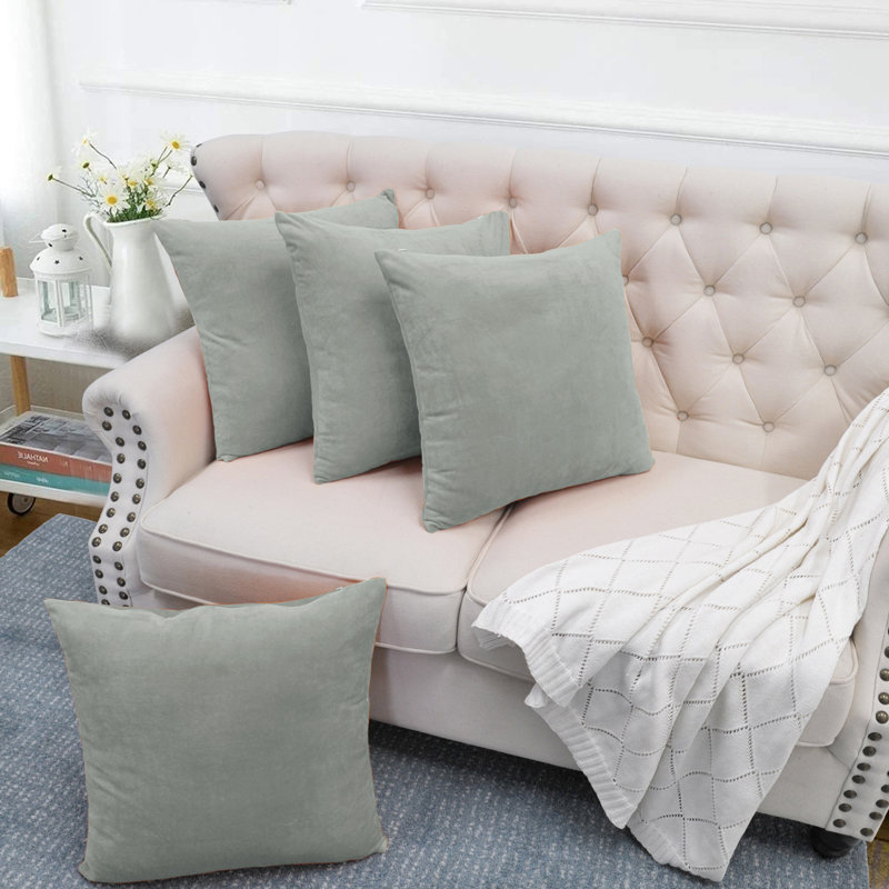 Supersoft Velvet Square Throw Pillow Cover, Light Gray
