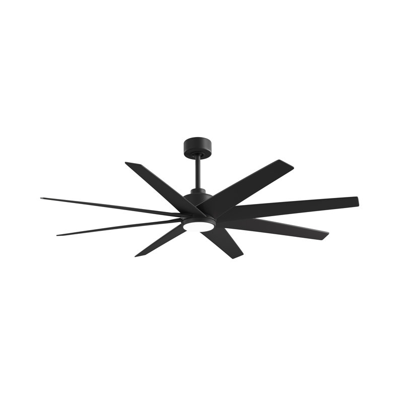 Ariella - Eight Blade Ceiling Fan - Integrated LED - Matte Black Finish - Matte White Blades, Matte Black, Matte Black