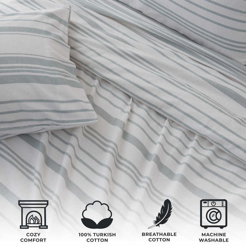 100% Cotton Heavy Flannel Sheet Set, Soft Blue Striped , King Sheet Set with 2 Pillowcases