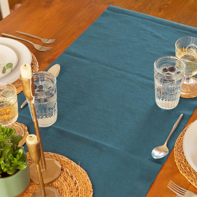 Nicola Spring - Cotton Fabric Placemats & Table Runner, Blue