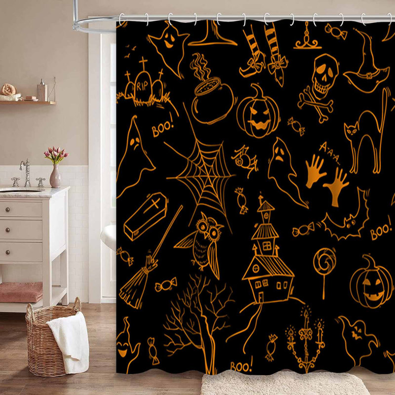 Rideau de douche d'Halloween avec 12 crochets, L 72 po x l 84 po