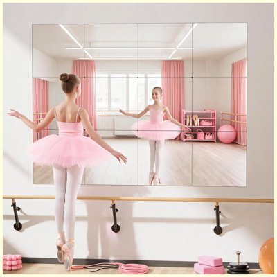12 Pack 11.4 x 11.4 Inch Frameless Adhesive Fitness Wall Mirrors, Tempered Glass Self-Adhesive DIY Mirror for Bedroom Living Room Closet Door Decor