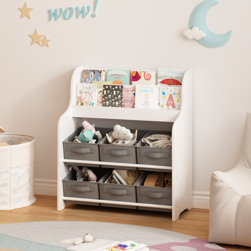 Bibliothèque pour enfants avec 6 bacs de rangement en tissu, étagère de présentation à 3 niveaux, organisateur de jouets multifonctionnel pour chambre de bébé
