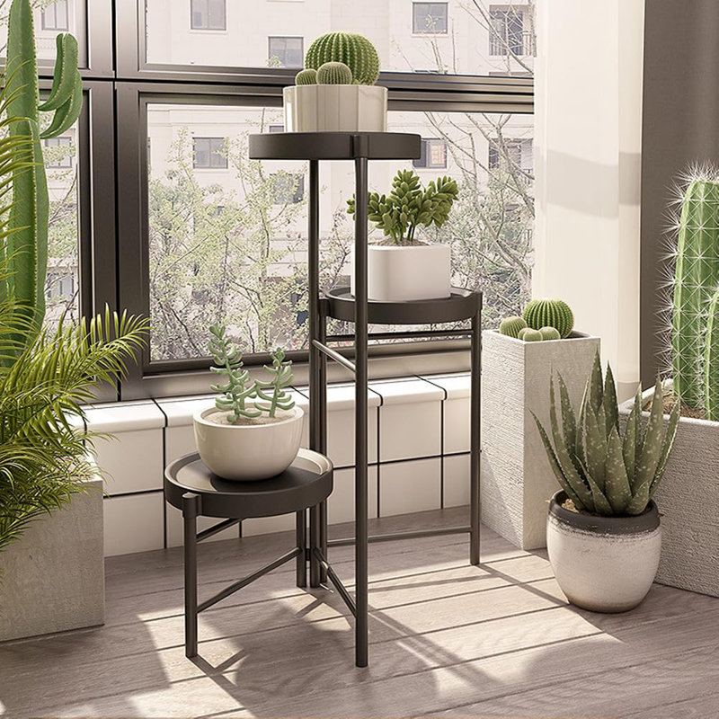 Collapsible 3-Tier Metal Plant Stand – Detachable Tray Corner Rack – Multi-Pot Flower Shelf for Indoor Outdoor Garden, Balcony, Patio, Living Room – Space Saving – Black