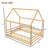 Floor Wooden Bed With House Roof Frame, Fence Guardrails-1345947242-1345947247