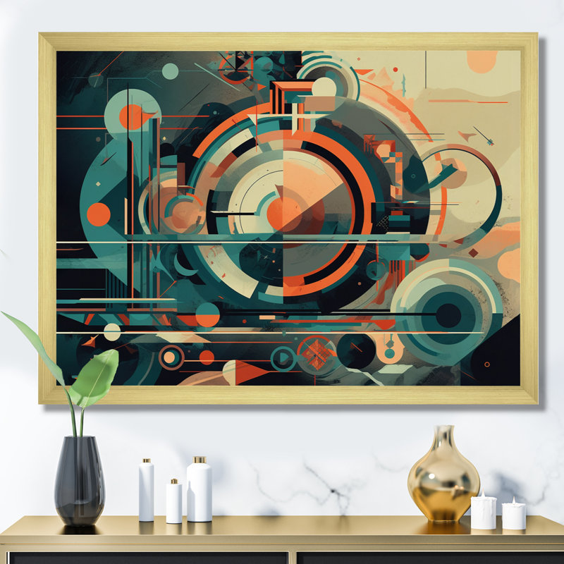 «Orange and Blue Abstracted Nostalgia I», impression sur toile, H 24 po x l 32 po x P 1 po, Encadrement doré