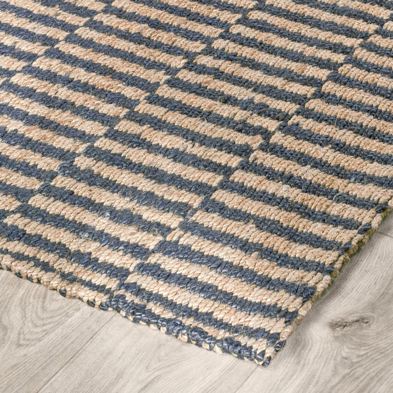 Handmade Blue and Natural Rectangular Jute Area Rug