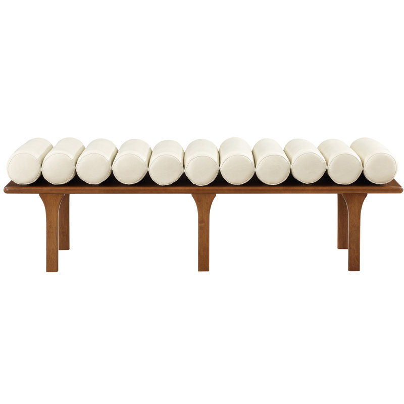 Landon Boutis Faux Leather Upholstered Bench, Cream Vegan Leather, Walnut