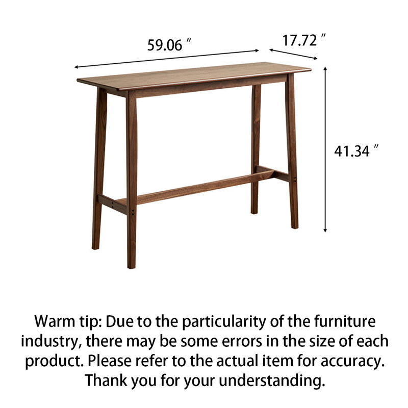Table de bar minimaliste en bois massif, hauteur de comptoir, avec pieds fuselés, H 41,34 po x l 59,06 po x P 17,72 po