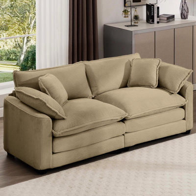 Velours côtelé brun clair pour les appartements, 4 coussins, créant un meuble de salon confortable, avec des lignes lisses