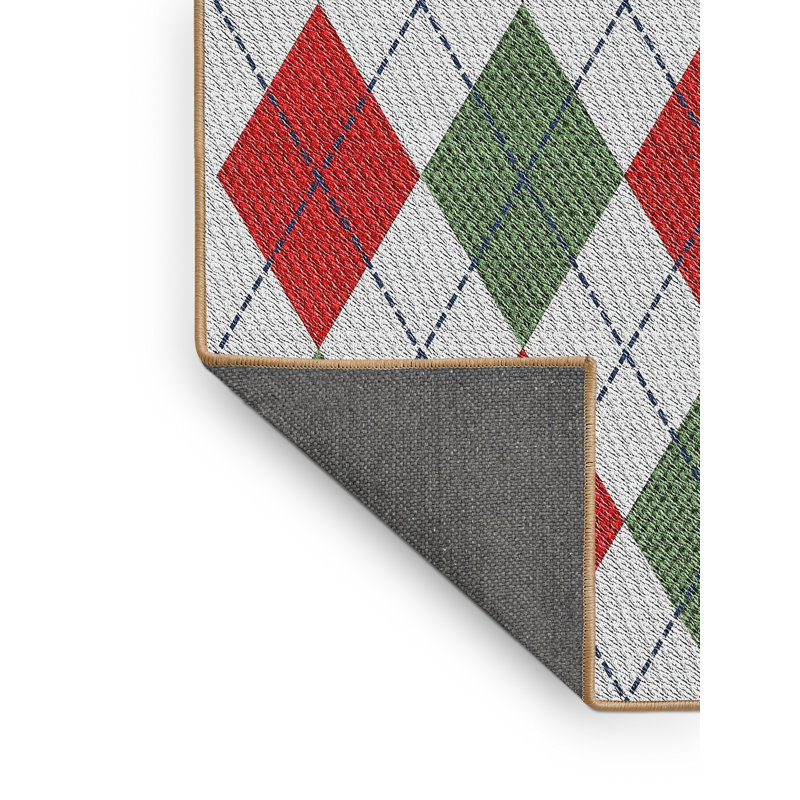 Tapis gris/vert/beige à motifs, Rectangle 2 pi x 5 pi