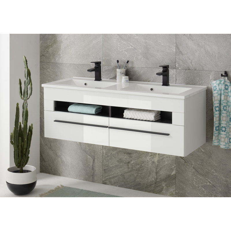 Izayah 1200mm Wall Mounted Double Bathroom Vanity with Manufactured Wood Top