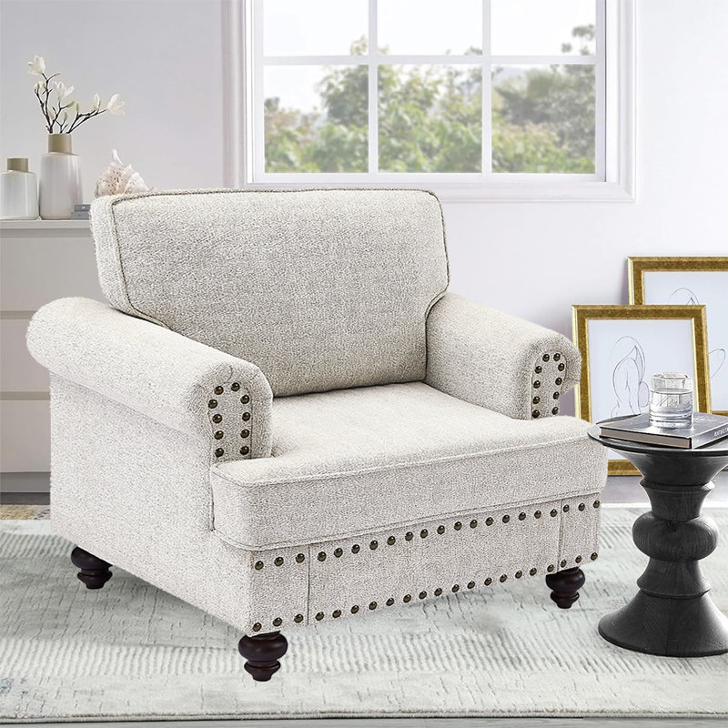 Upholstered Club Chair, White Chenille