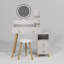 Table de coiffeuse miroir avec tabouret, miroir rond à DEL, 2 prises de courant et 2 prises USB-894301396