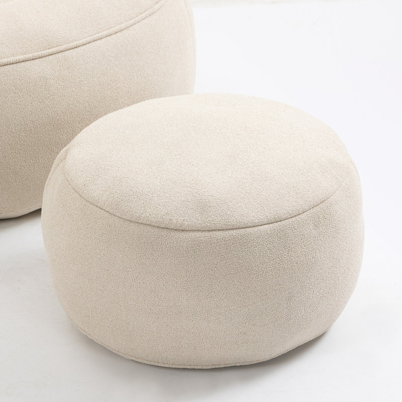 Eryn 37.4'' Wide Barrel Chair and Ottoman, Beige Microfiber / Microsuede