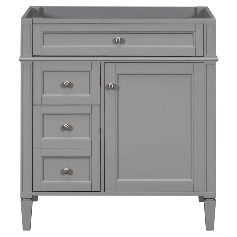 Meuble-lavabo moderne 30 po gris, 3 tiroirs avec tiroir basculant, organisateur de porte d'armoire, tablette réglable, glissières de tiroir en métal lisse, pieds romains exquis, planche et tiroirs en bois massif
