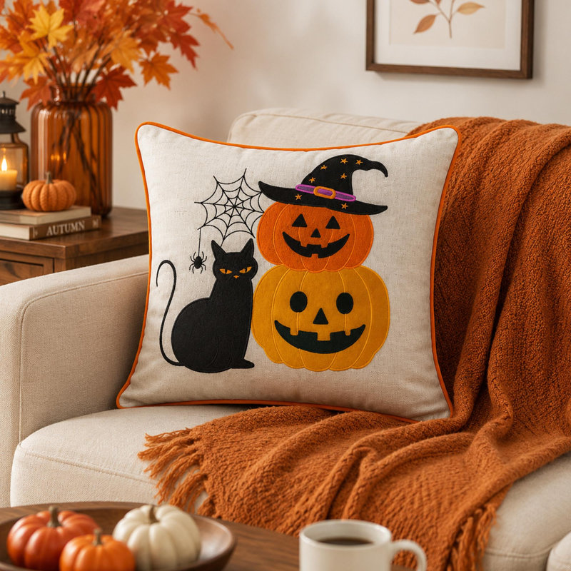 Ensemble de 2 coussins d'Halloween avec motif de citrouille brodé Halloween