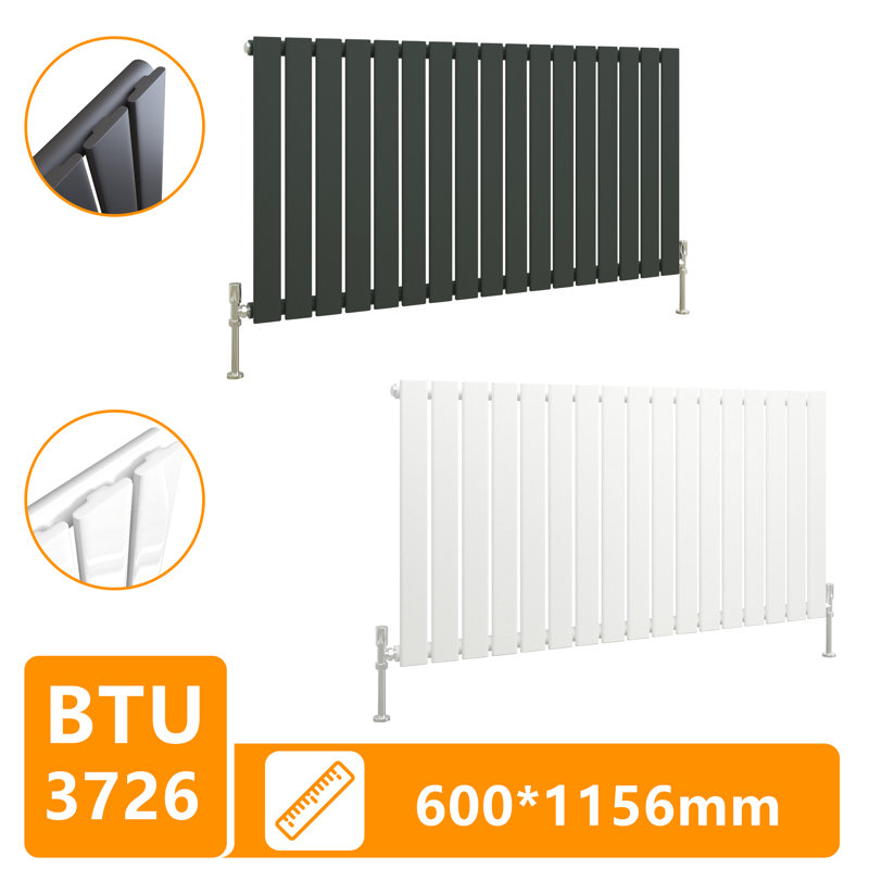 Flat Panel Central Heating Designer Radiator, 60cm H x 115.6cm W x 4.6cm D, Anthracite