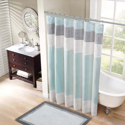 Faux Silk Pieced Striped Modern Microfiber Shower Curtain (Black)