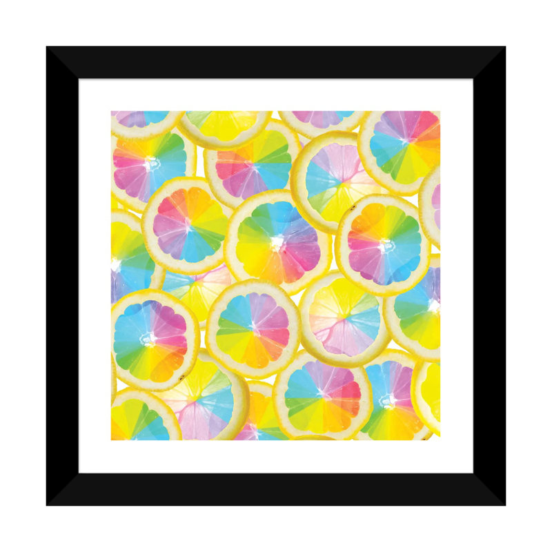 Impression d’art graphique, "Stained Glass agrume" par Erin Summer, H 24 po x l 24 po x P 1 po, Papier encadré noir, Blanc