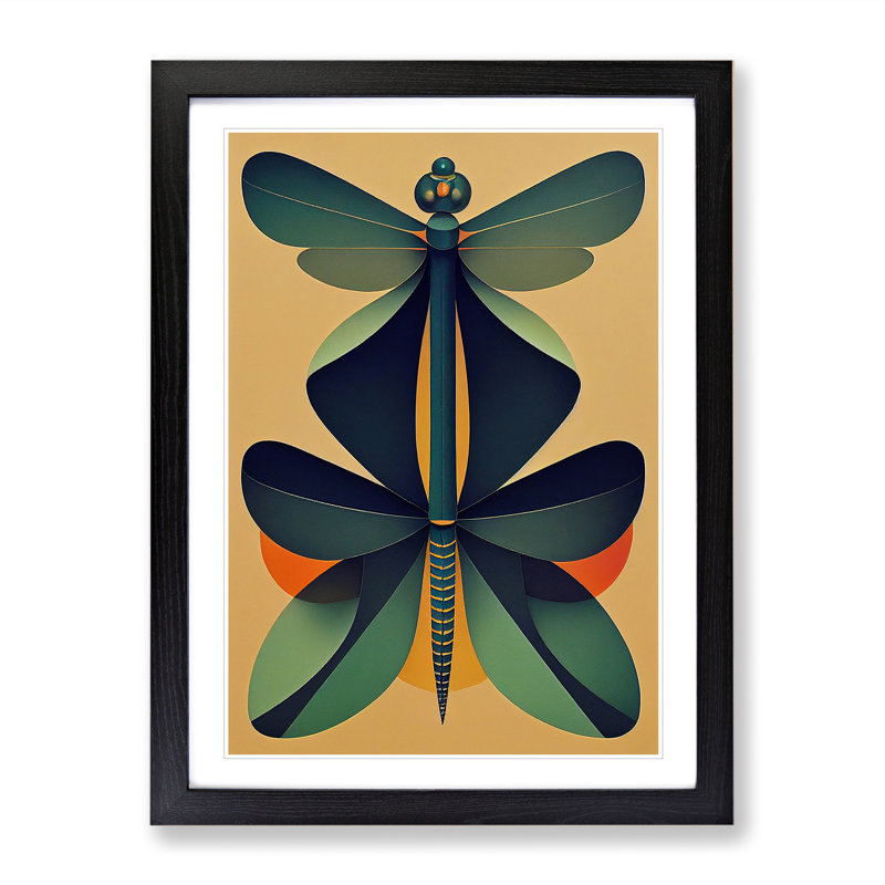 Dragonfly Retro Art - Framed Print, Black, 34cm H x 25cm W x 2cm D