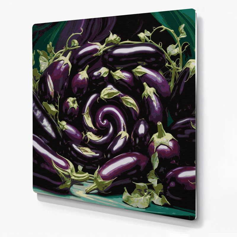 Légumes, aubergine, globe, art mural en métal mauve, H 12 po x l 12 po