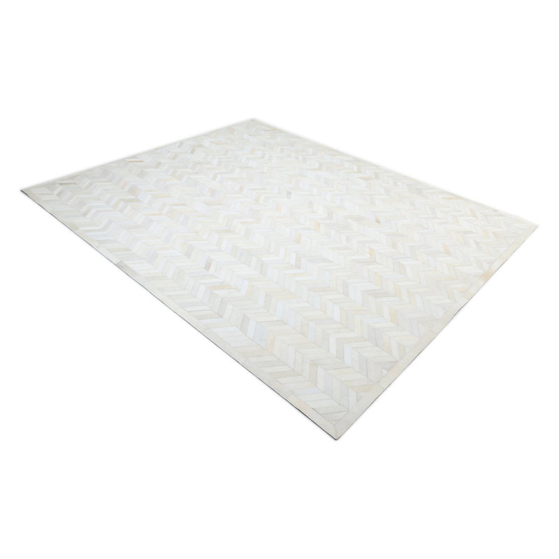 Meir Hand Knotted Tencel Geometric Area Rug in Ivory, Rectangle 3' x 5', Ivory