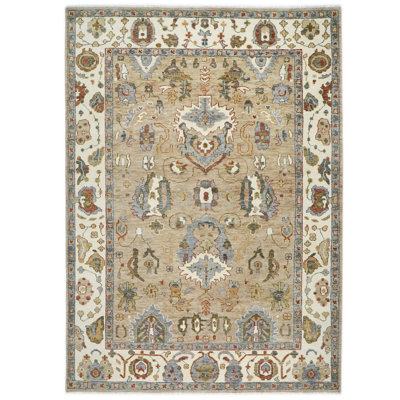 10x14'3" Hand Knotted Wool Tan Oushak Arts and Crafts Rug