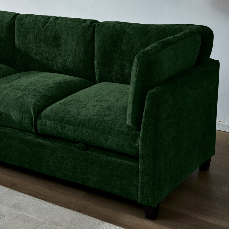 Canapé modulaire vert spacieux avec rangement, revêtement en chenille durable, pour le salon