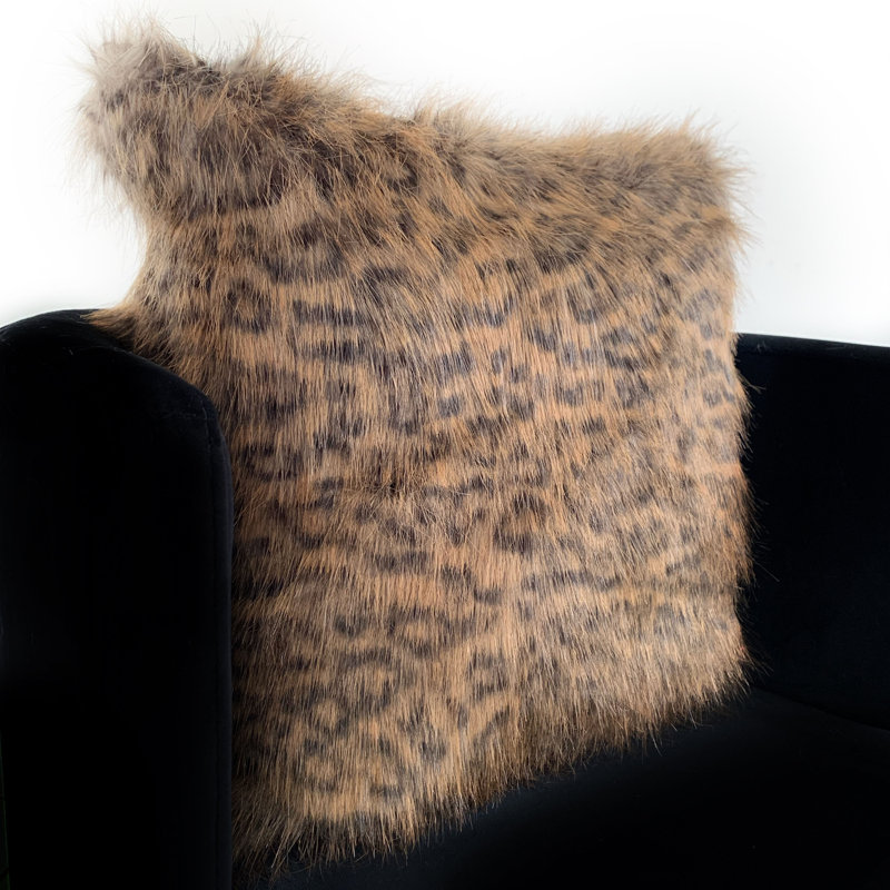 Tawny Wildcat Faux Fur Animal Print Pillow, 20" x 20"