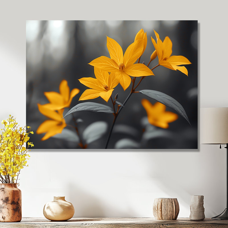 Fleur de cerisier jaune et jaune III, Métal métal, H 12 po x l 20 po x P 1 po
