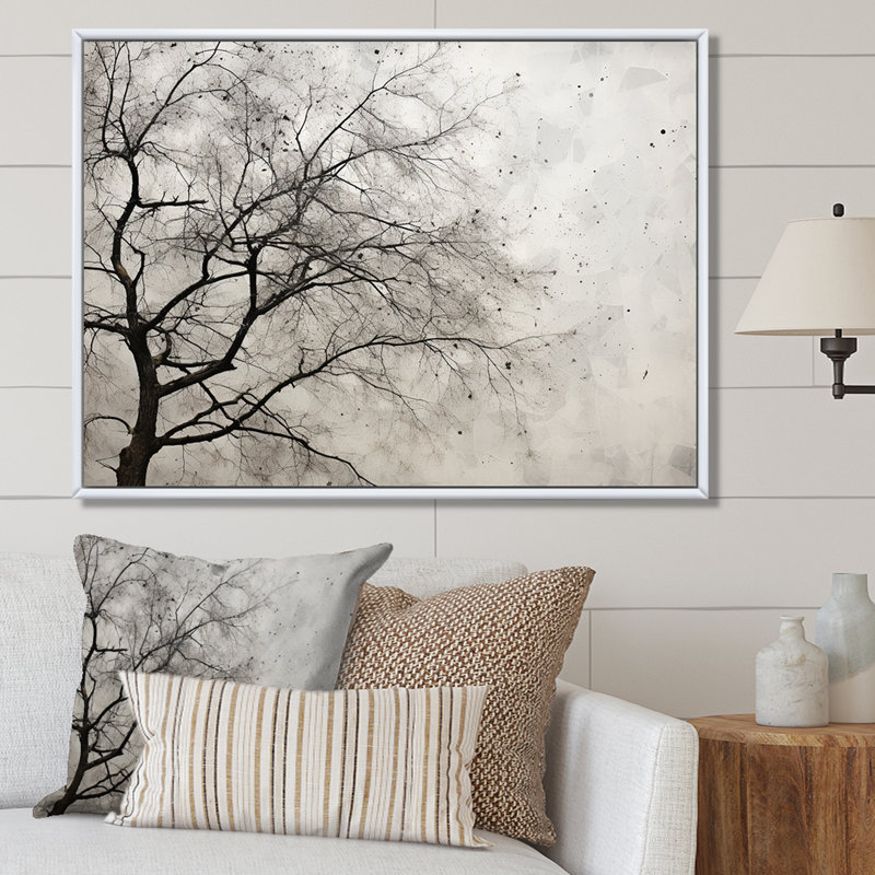 Minimalisme, arbre blanc, pin, rêve I - arbre pin, estampes murales encadrées, Cadre flottant blanc, 16" H x 32" W