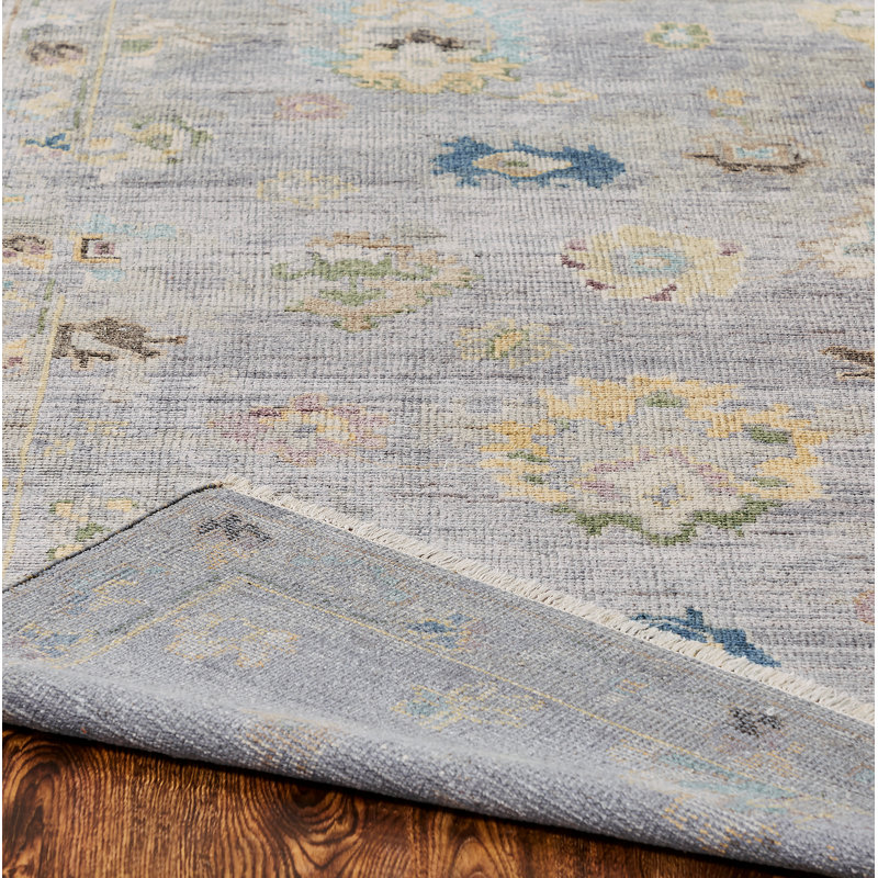 Fracisco Oriental Hand Knotted Wool/Viscose Area Rug in Purple Gray , Rectangle 10' x 14'