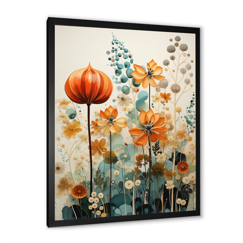 «Xaveria Colorful Mid Century Midcentury Botanicals I», reproduction d'art sur toile, Cadre photo noir