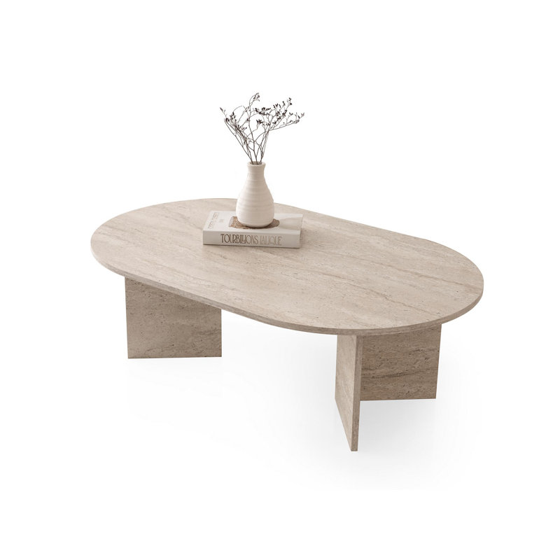 Table basse élégante, couleur travertin, 50,4 x 16,5 x 31,5 pouces | 100% panneau de particules enduit de mélamine, épaisseur: 0,7 pouce | Pieds en panneau de particules durables, pouvant supporter jusqu'à 220 lb | Design moderne en marbre pour le sa