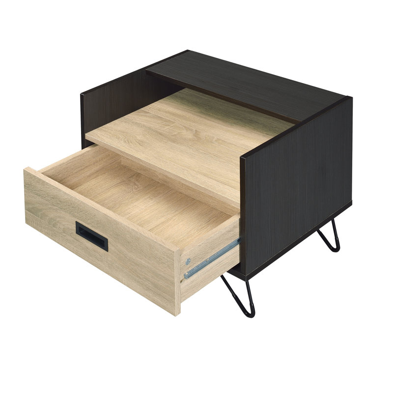 Table de chevet pour chambre à coucher en chêne et noir, 1 tiroir fonctionnel noir pour la chambre à coucher, solution de rangement compacte
