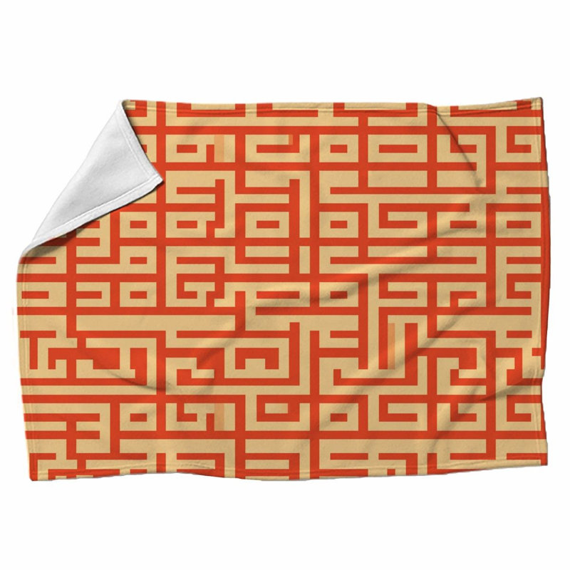 Machine Printed Throw Blanket, Throw, Geometric, Orange/Red