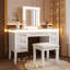 Bureau de coiffeuse élégant avec miroir, lumières et 7 tiroirs, tabouret rembourré-1154906291