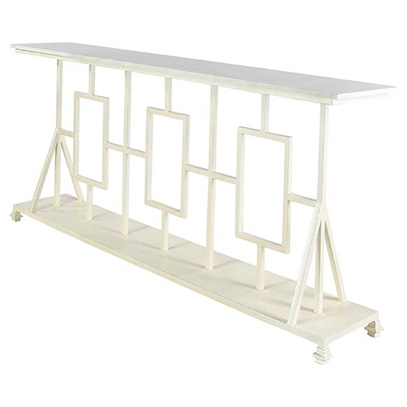 Console Plaza, H 40 po x l 84 po x P 16 po, Marbre de Carrare, Blanc huître