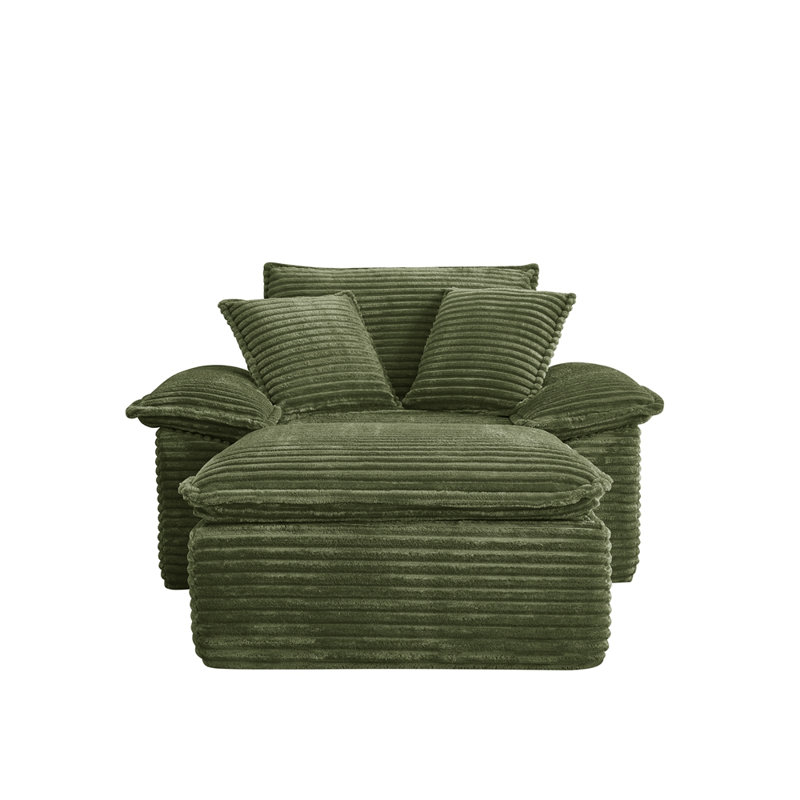 47" Oversized Sofa Chair and a Half with Deep Seat & Movable 2-Layer Ottoman Set,  Cloud Sofa Bed with Chaise, 1-Seater Modular Sectional Sleeper Couch for Living Room, No Assembly Teddy-Fleece, Beige