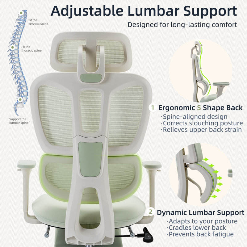 Ergonomic Executive Office Chair with Footrest, High Back Mesh Desk Chair with Dynamic Lumbar Support & Adjustable Headrest, Reclining Computer Chair for Home Office，350LBS
